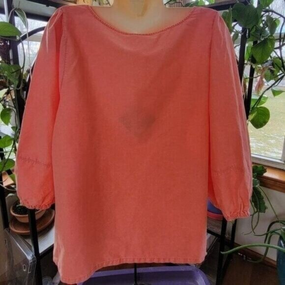 NEW Ava & Viv 4X Plus Coral Pullover Blouse puff Sleeve flowy Cotton NWT - Picture 2 of 9